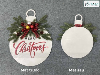 Bảng treo cửa giáng sinh lá PE dáng trái châu [Bằng gỗ - Nhiều cỡ] X-BTRC-40